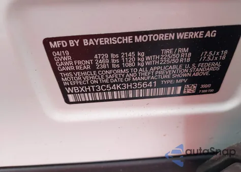 2019 BMW X1 xDrive28I from USA, damaged, VIN WBXHT3C54K3H35641